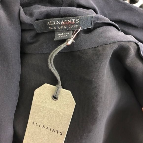 AllSaints Nast Dress Ink Blue Silk Wrap Cross Over Slit Sheath - Picture 7 of 7